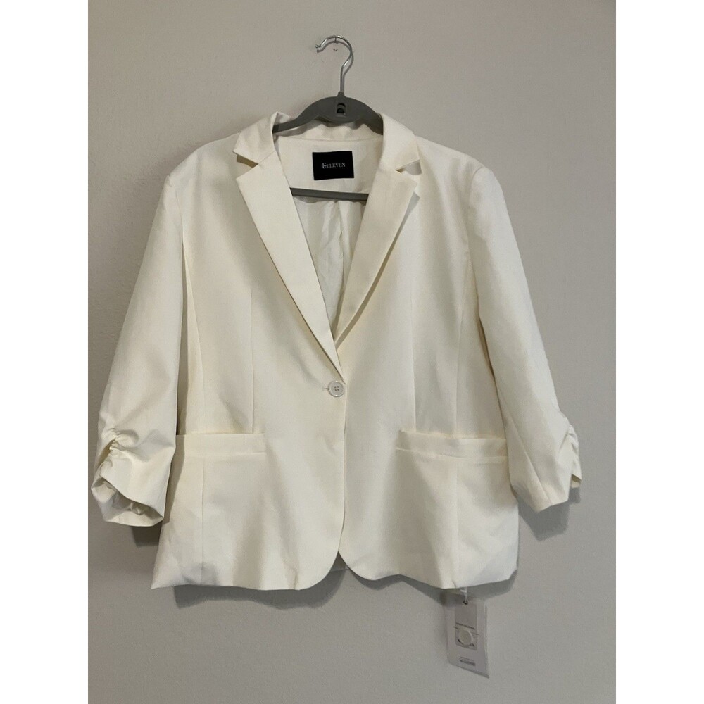 Elleven Cream White Blazer Lined Blazer 3/4 Sleeve 1Button Preppy Office New XL
